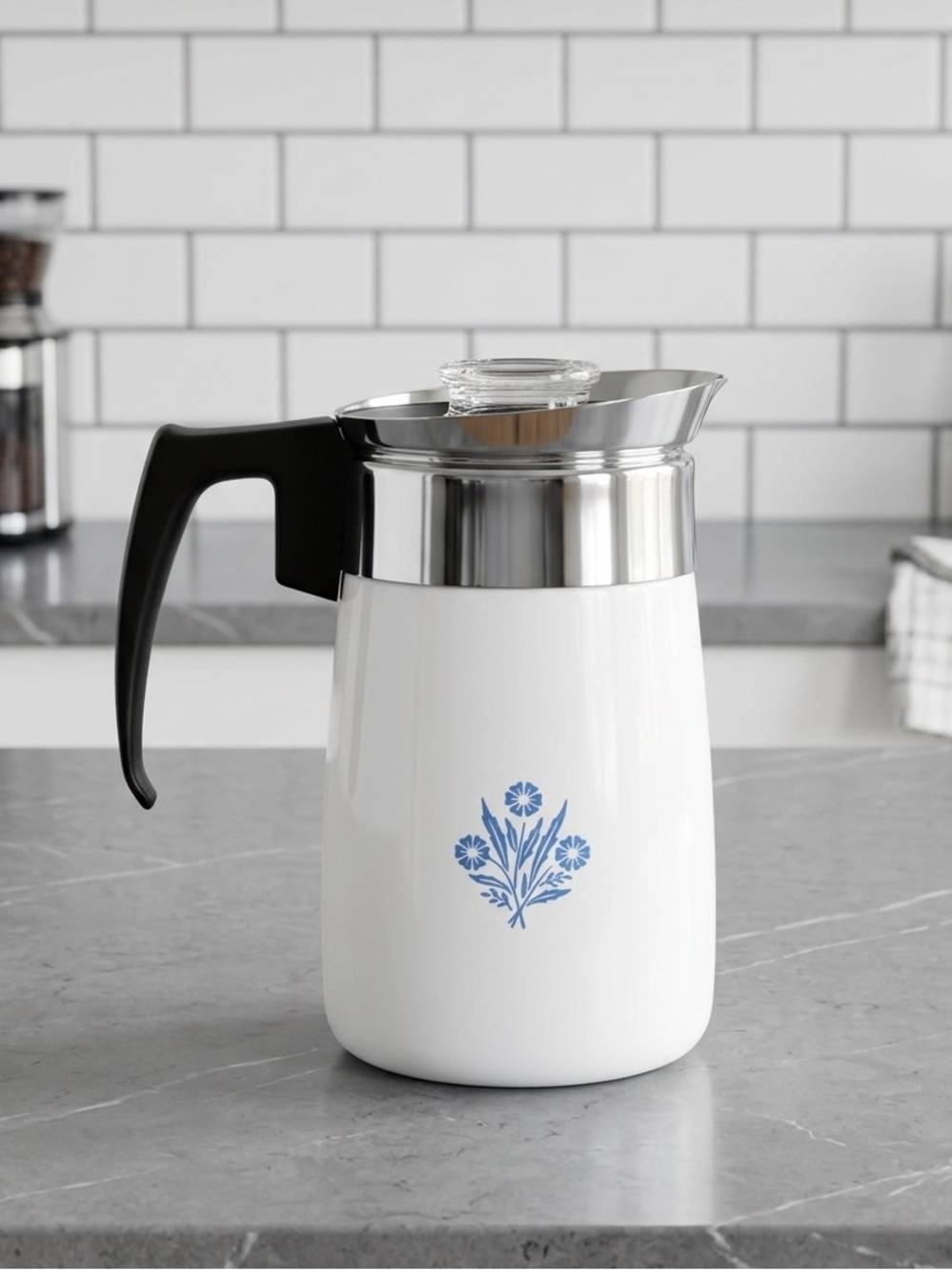 1960S CORNING WARE BLUE CORNFLOWER P-116 RANGE TOP 6 CUP PERCOLATOR
